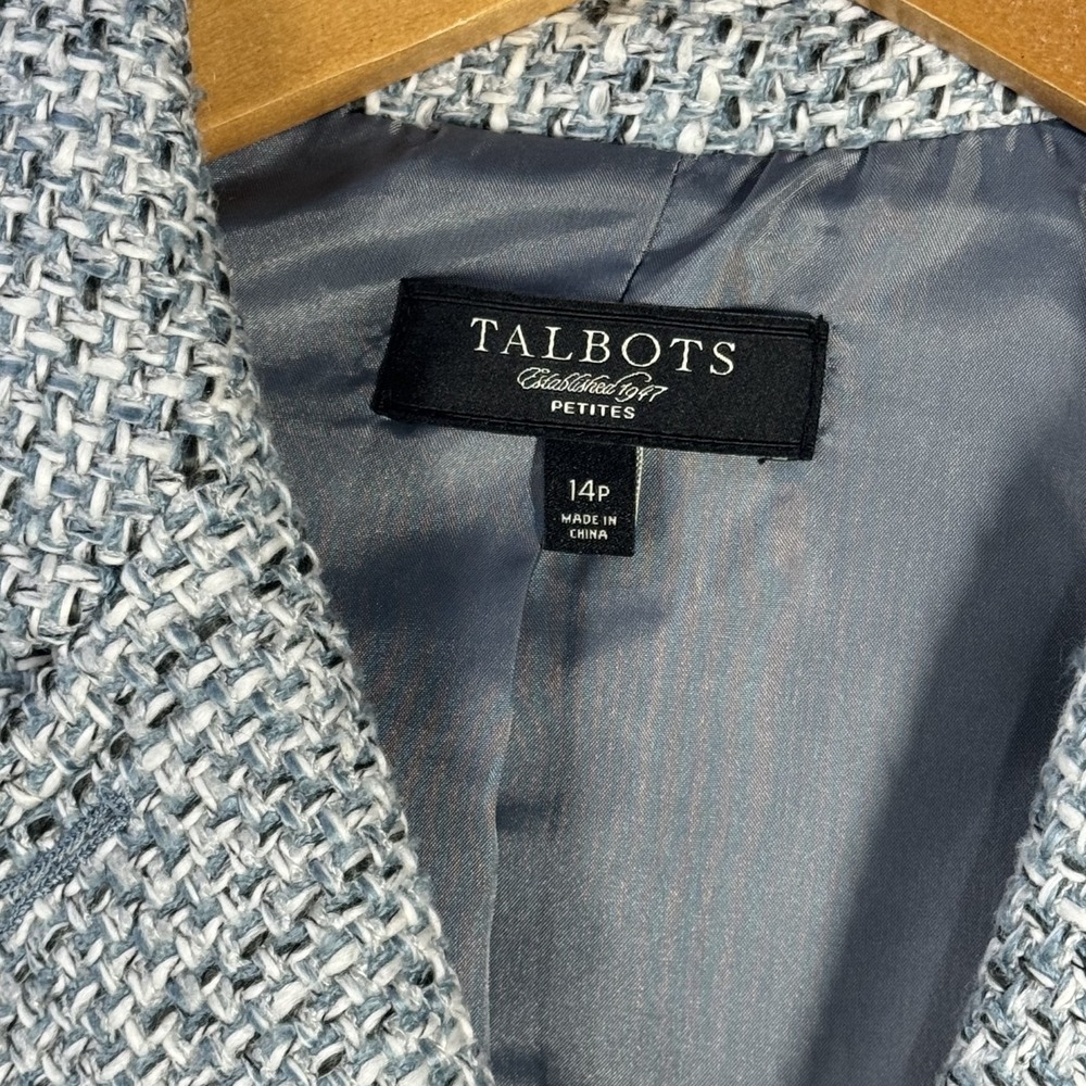 Talbots Tweed Blazer Women's 14P Petite Blue Lined Classic Casual Professional - Picture 3 of 8